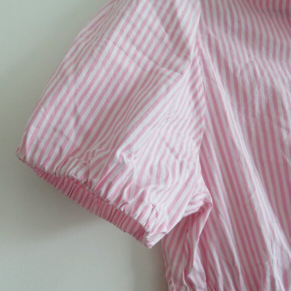 J. CREW Collared Puff Sleeve Mini Shirt Dress Striped Cotton Pink White Preppy - Picture 5 of 15